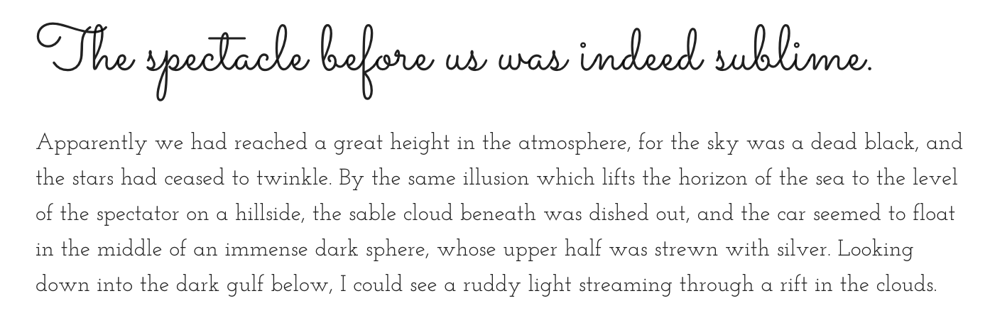 Font pairing preview of Sacramento and Josefin Slab