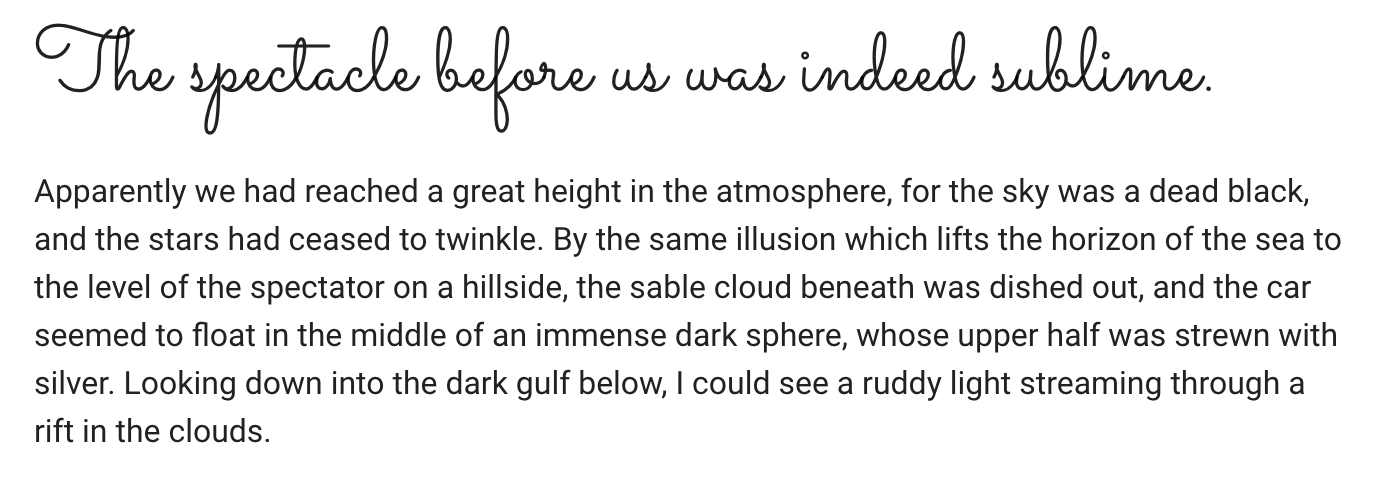 Font pairing preview of Sacramento and Roboto