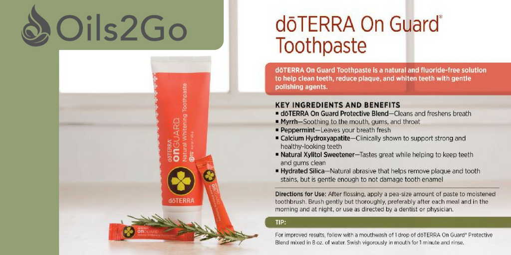 doTERRA On Guard Toothpaste is an all natural, fluoride-free solution to help clean teeth, reduce plaque and whiten teeth with gentle polishing agents. 