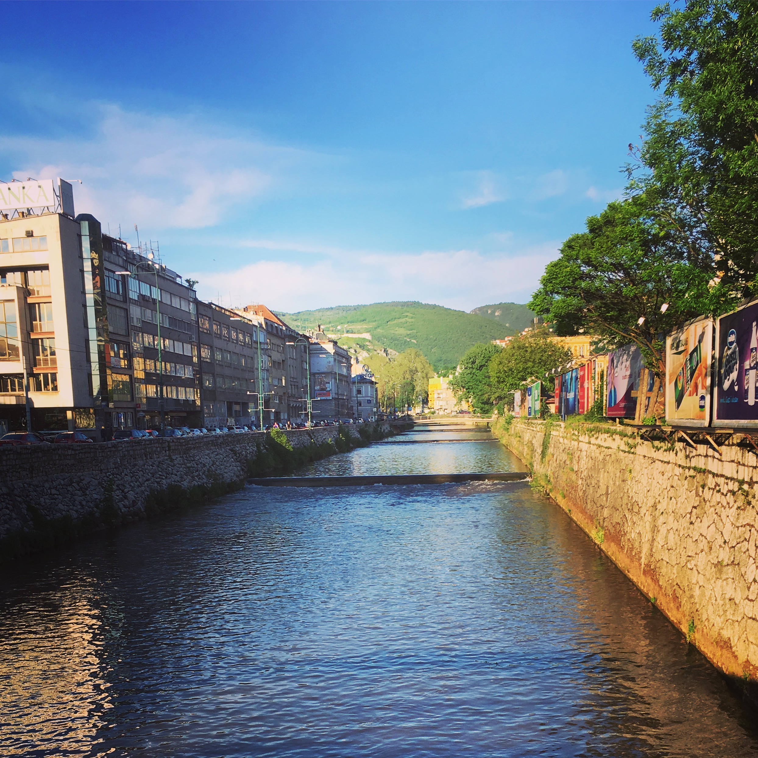 Beautiful river running through downtown Sarajevo