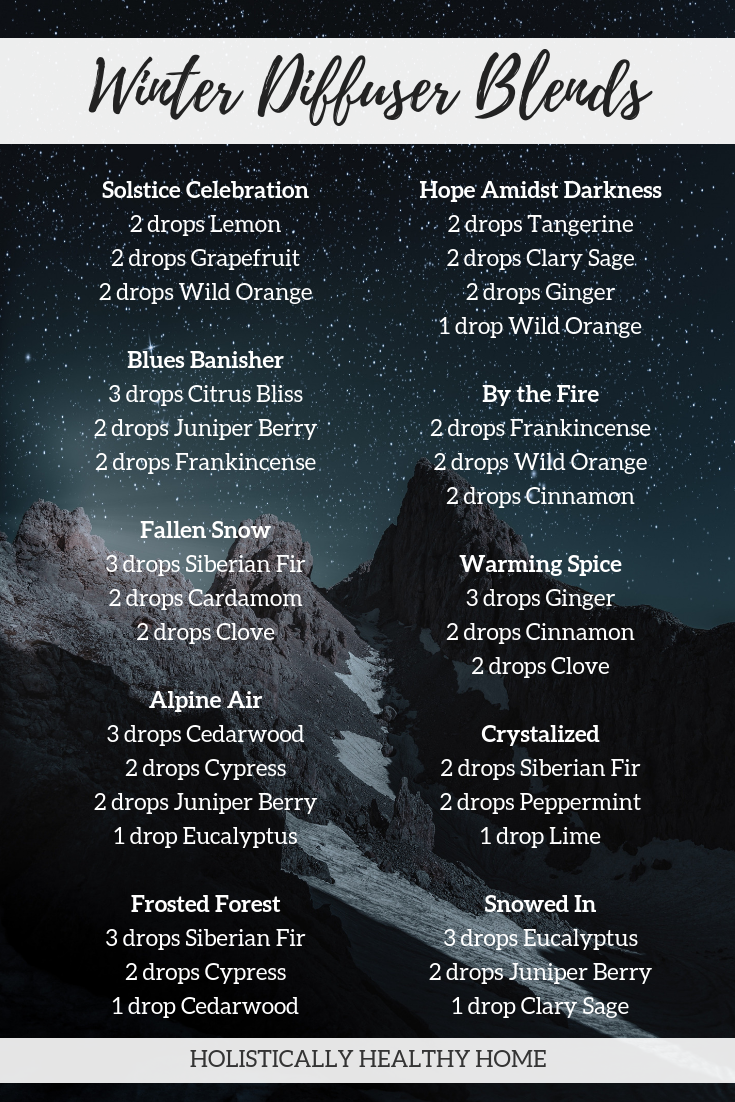 Try these Winter Diffuser Blends, which are designed to let more light into your life and help you attune to your inner wisdom. #diffuserblends #wintersolstice #essentialoils
