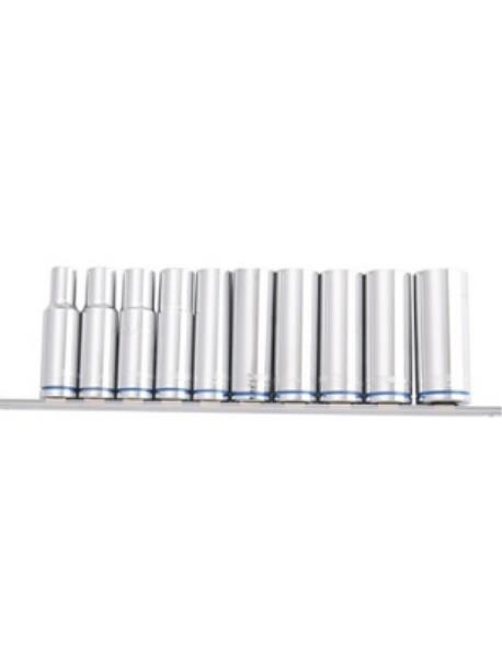 DEEP SOCKET RAIL 10 PIECE 1/2 DRIVE (MIRROR POLISH) - METRIC