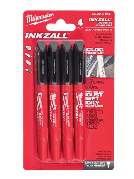 INKZALL™ BLACK ULTRA FINE POINT MARKERS (4 PK)