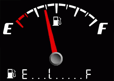 gas gauge showing an empty tank