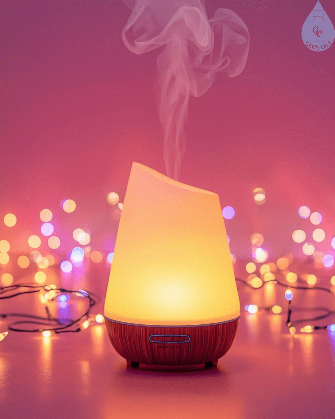 Diffuser glowing beside fairy lights