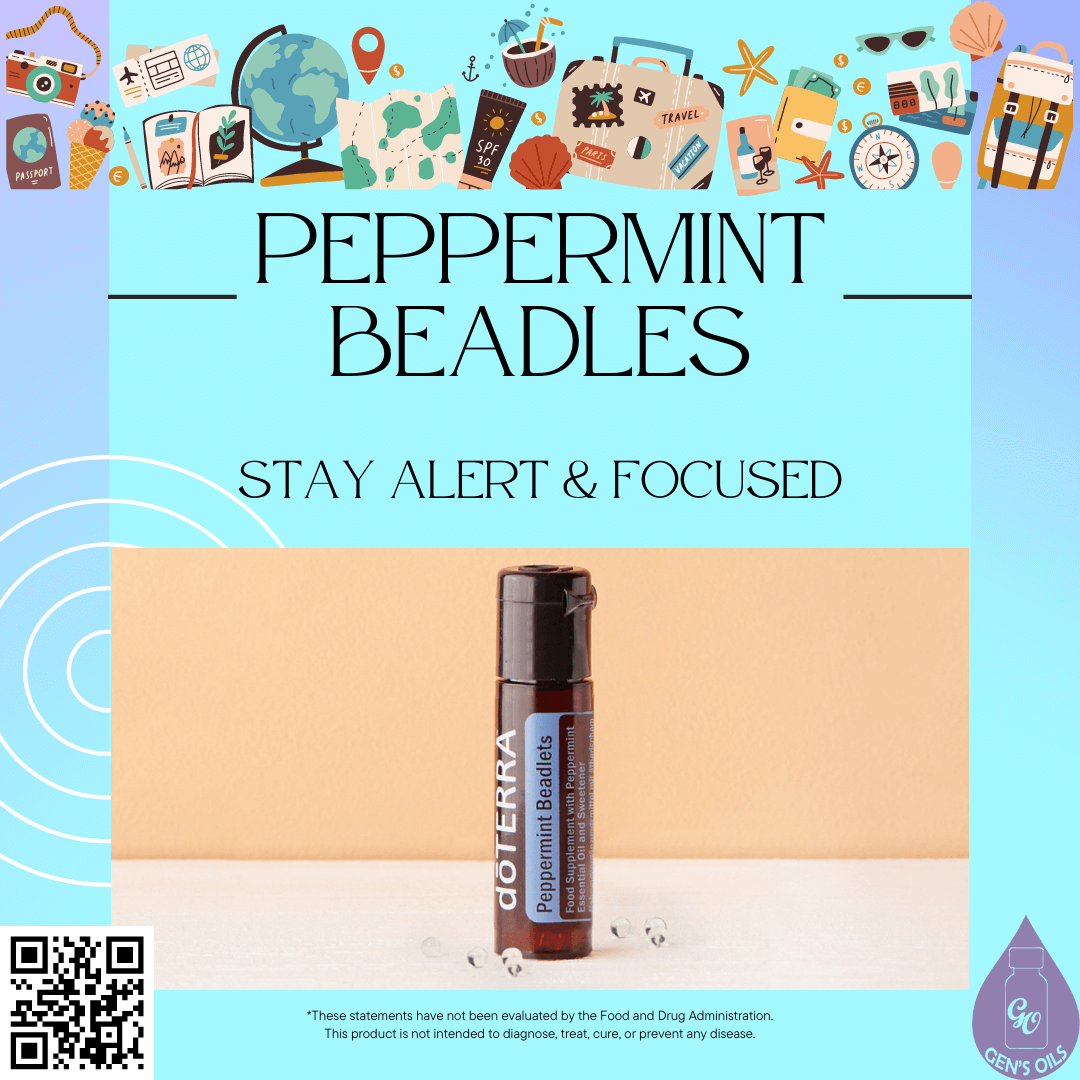 A bottle of Peppermint Beadlets. The QR code opens a link to purchase these.