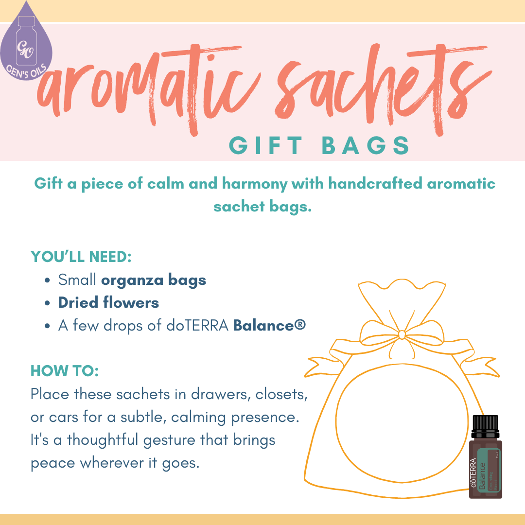 Aromatic Sachet Gift Bags with a bottle of Balance oil.