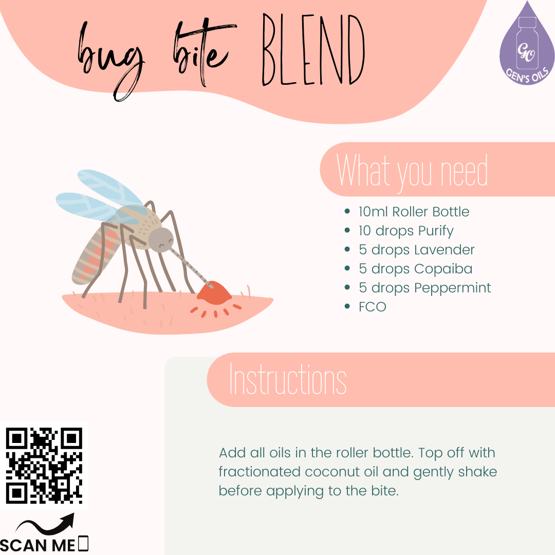 Bug Bite blend recipe. The QR code opens a link to purchase the oils used.