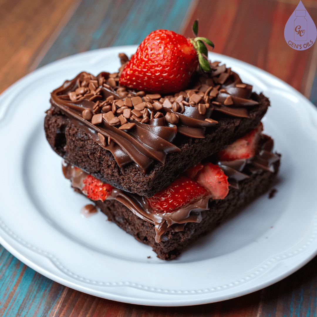 Chocolate Brownie with Strawberries.