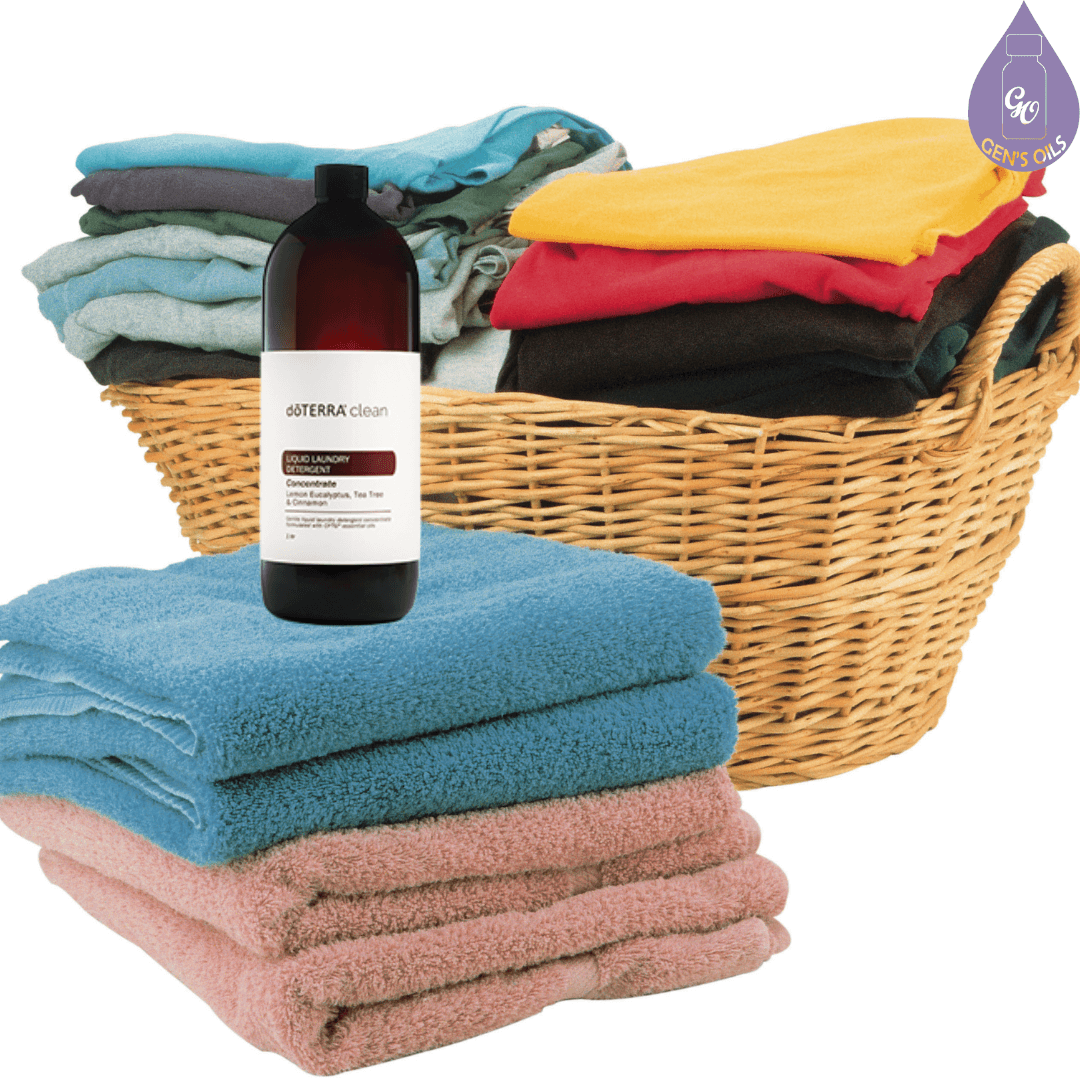 Clean Laundry Detergent sitting on folded towels.