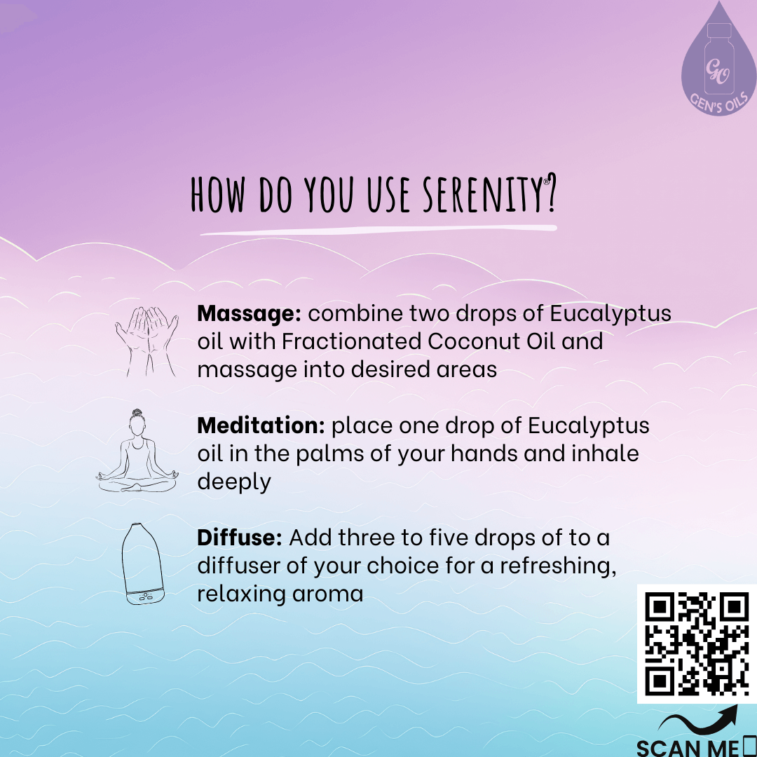 How to use Lavender Peace. Massage, Meditaion, Diffuse. The QR code opens a link to purchase Lavender Peace essential + Lavender Peace stick.