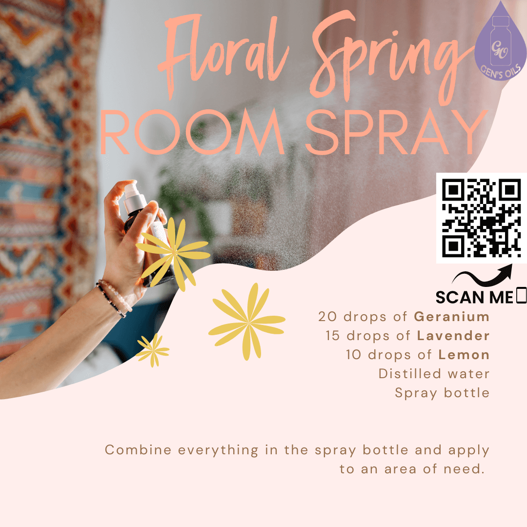 Floral Room Spray recipe. Scan the QR code to purchase the essential oils used.