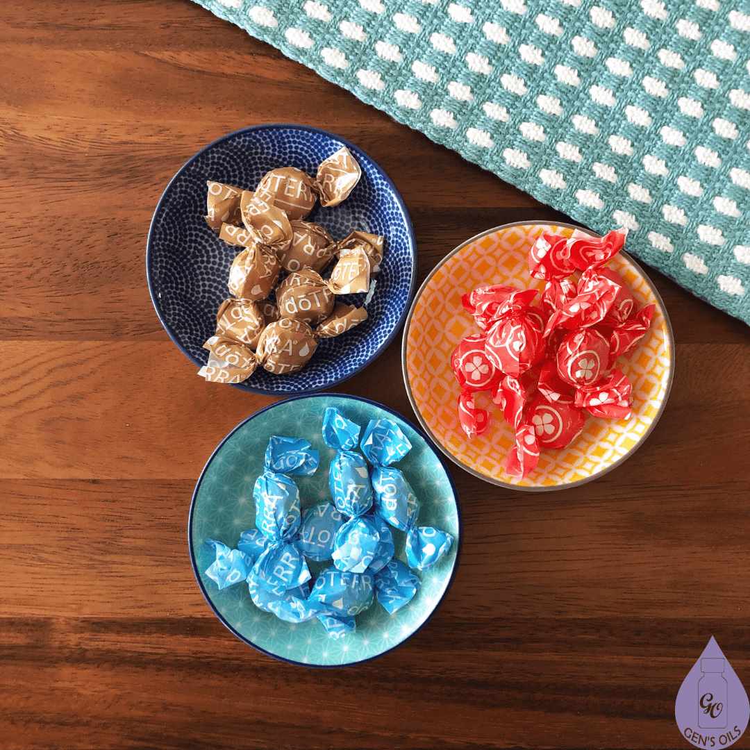 3 bowls of On Guard, Easy Air & Ginger drops