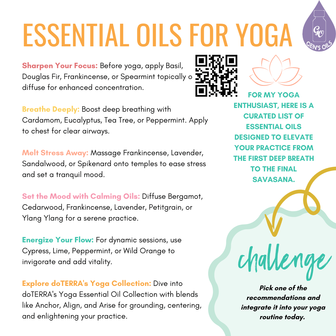 Essential Oils for Yoga. The QR code opens a link to purchase the Yoga Collection