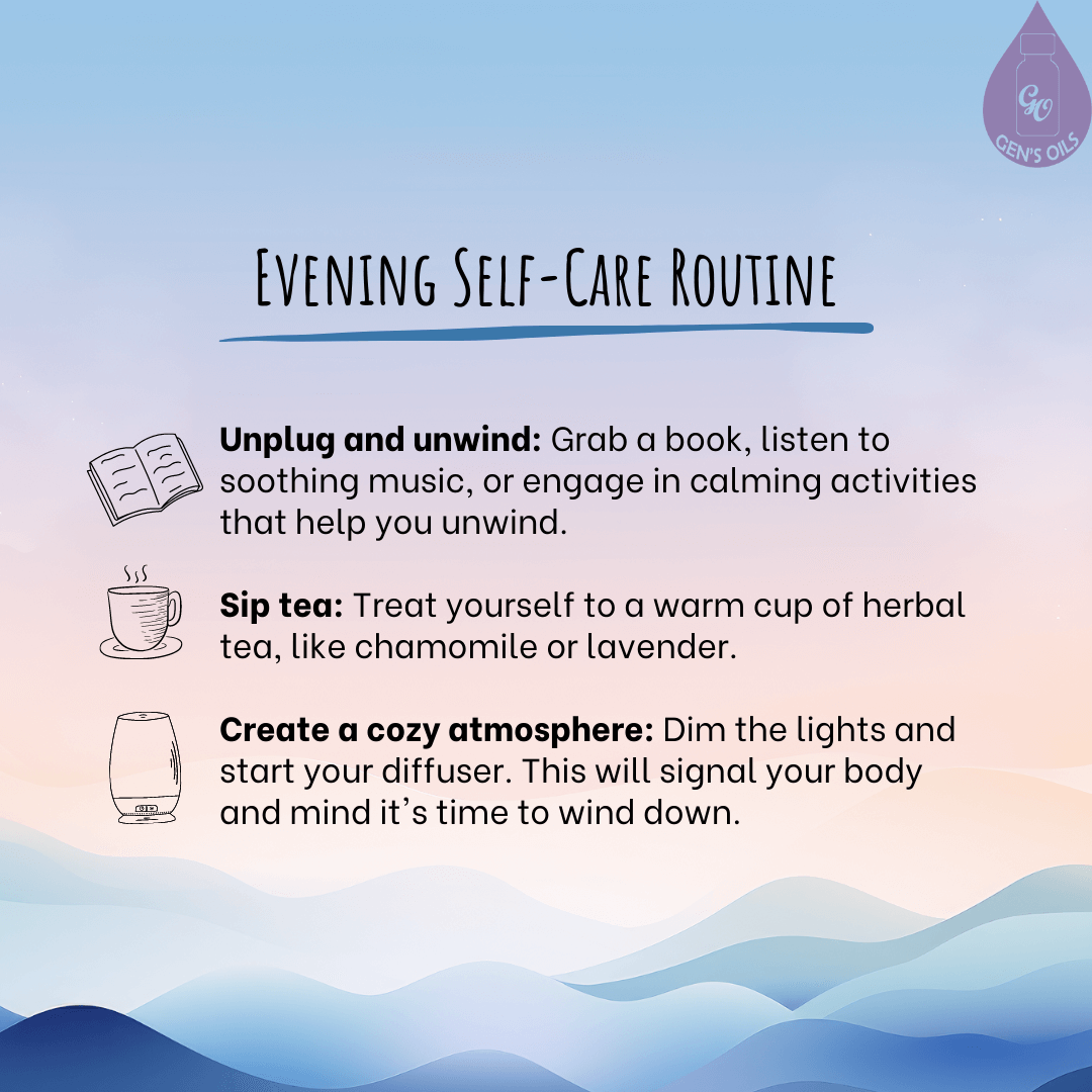 Evening Self-Care Routine. Unplug & unwind. Sip tea. Create a cozy atmosphere.