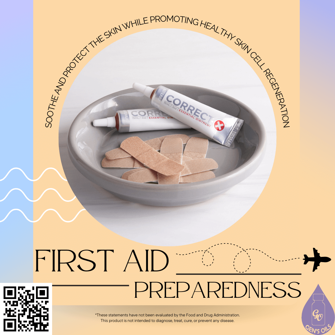 A tube of Corect-X in a bowl with some sticky plasters. The QR code opens a link to purchase Corect-X