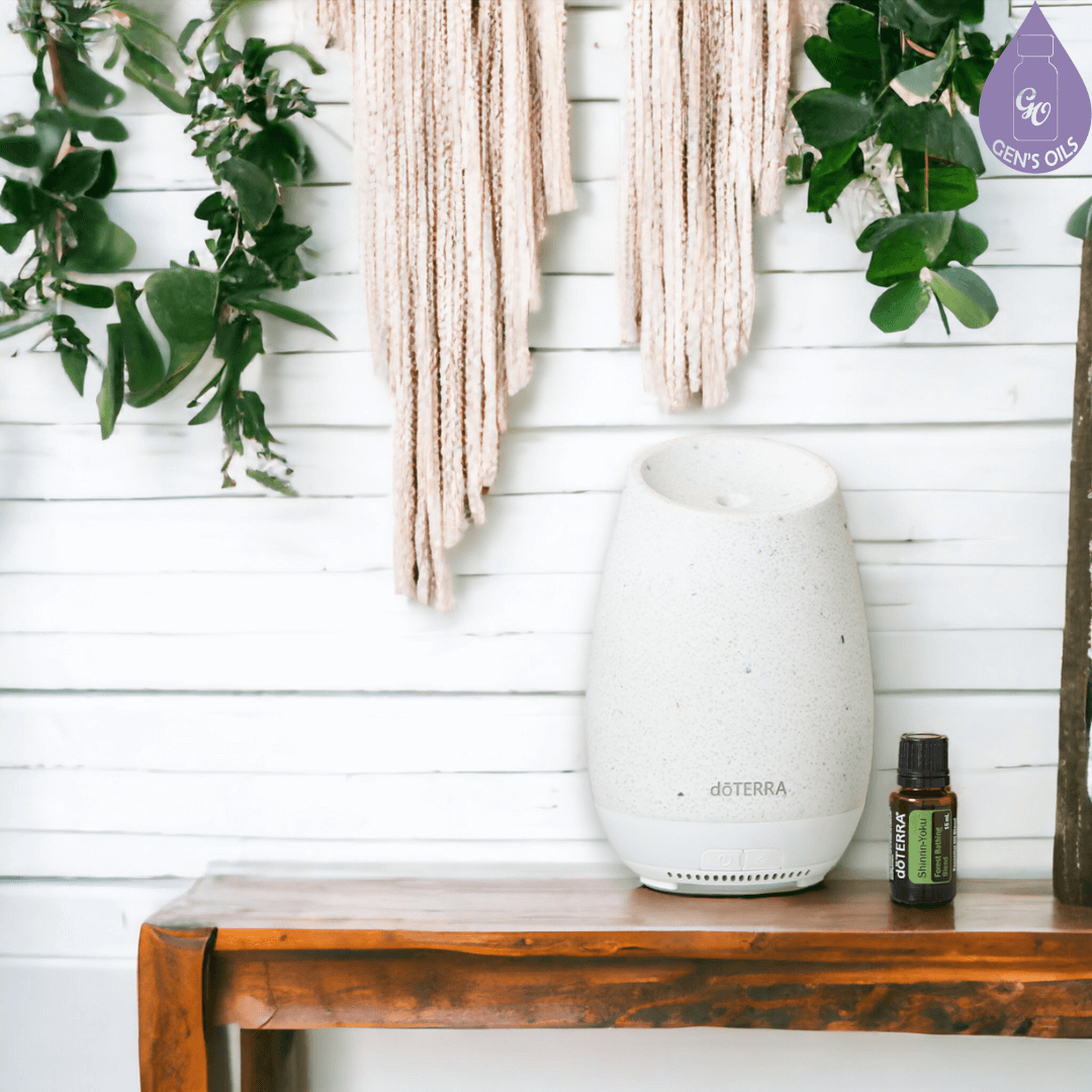 Shinrin-Yoku on a table with a diffuser.