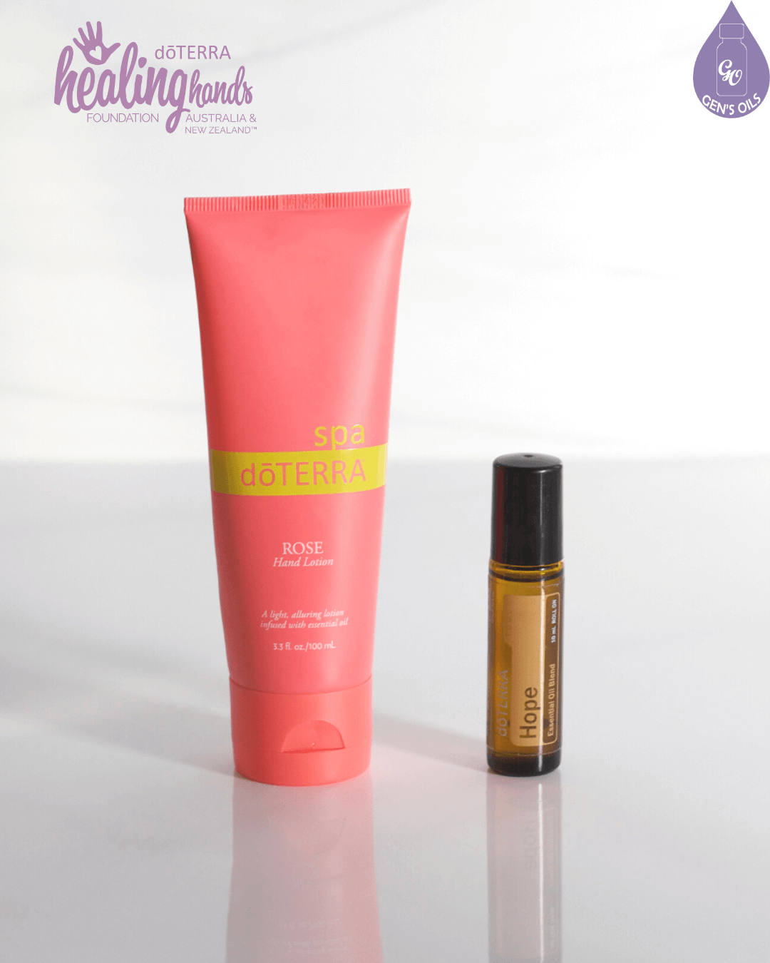 Rose Hand Lotion & Hope Touch with the Healing Hands AUNZ logo.