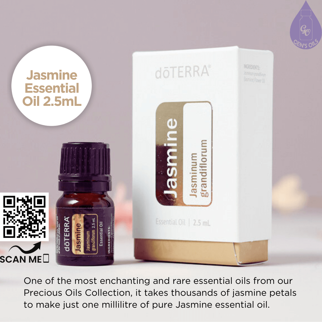 Jasmine Essential Oil. The QR code opens a link to purchase this rare oil.