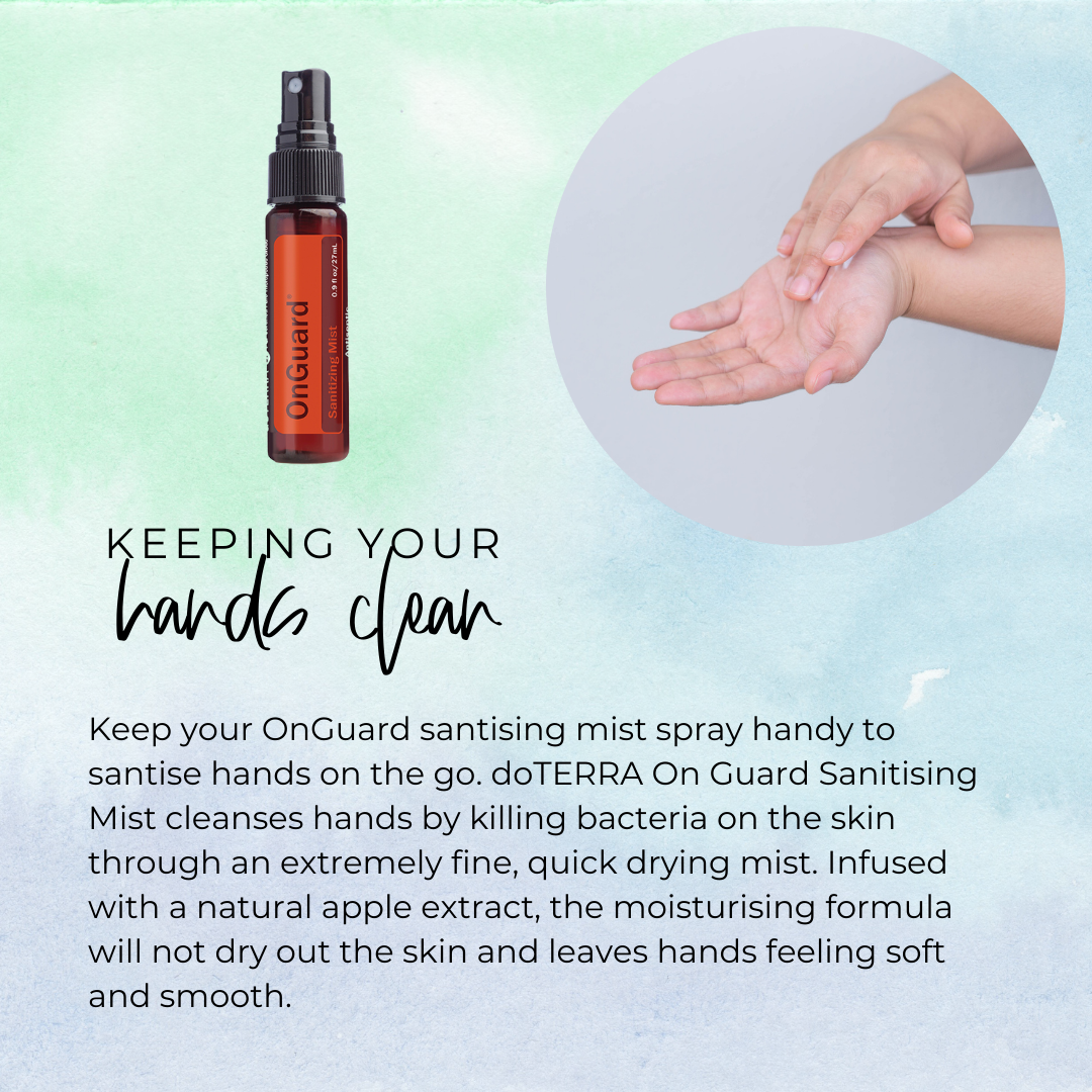 Keeping Your Hands Clean - On Guard Sanitizing Mist Spray