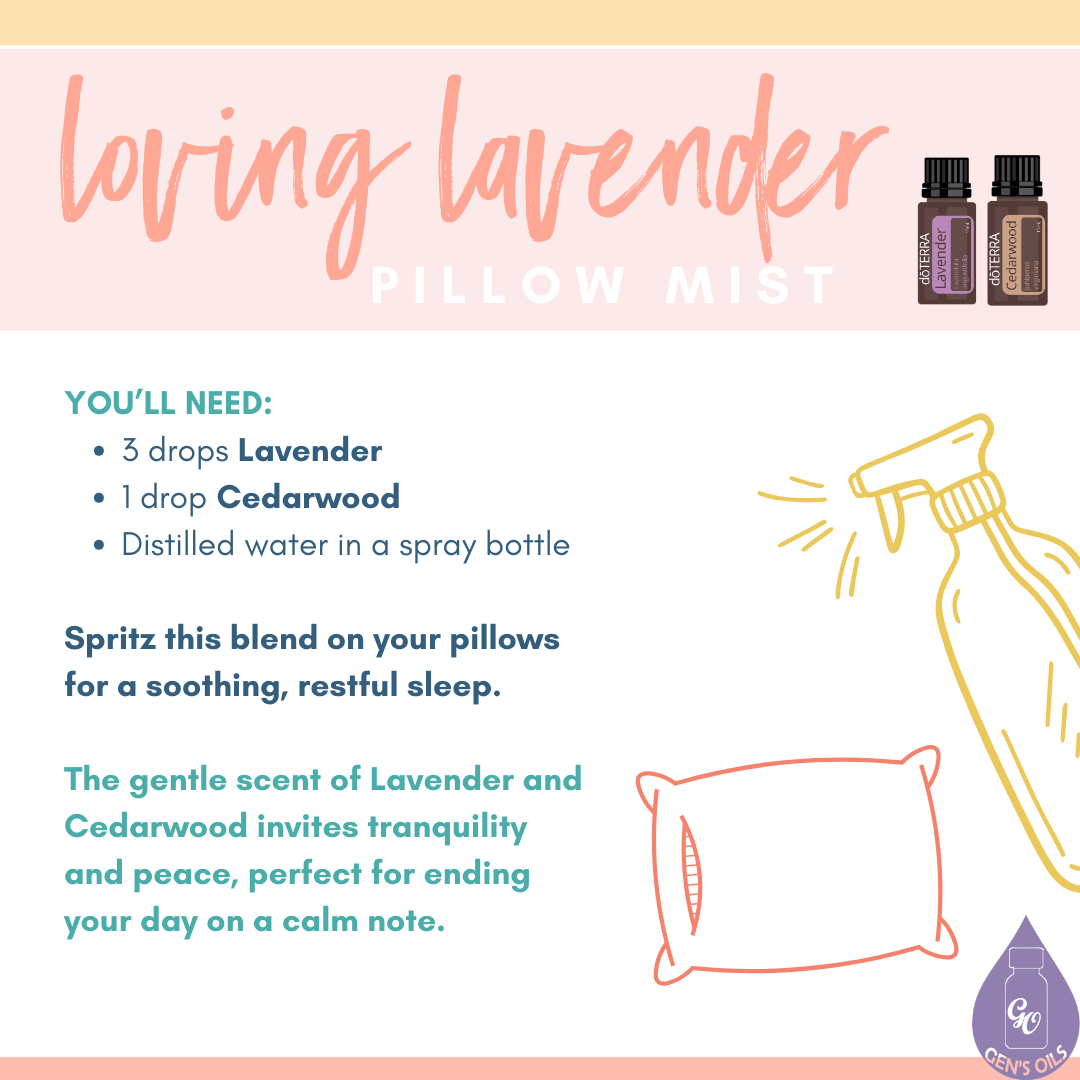 Lavender Pillow Mist recipe with a bottle of Lavender & Cedarwood oils.