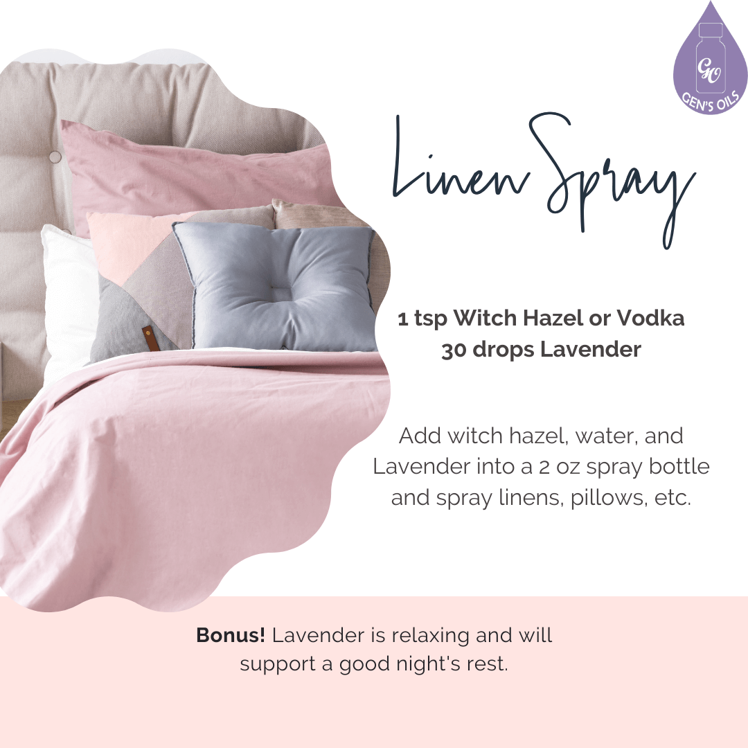 Linen Spray with recipe. Bonus: Lavender is relaxing & will support a good night's sleep