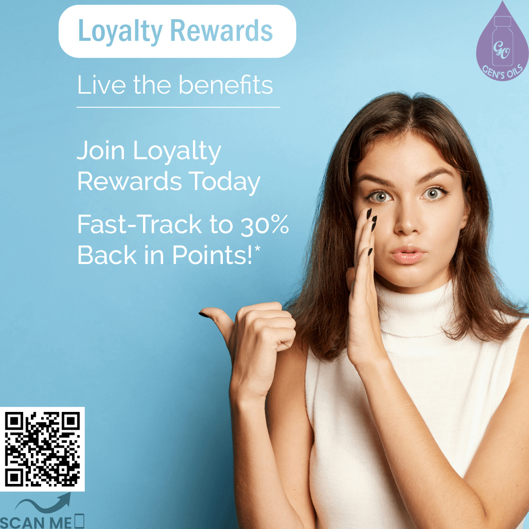 A woman with her hand to her mouth and pointing to the left, next to text that reads  "Loyalty Rewards. Live the Benefits. Join Loyalty Rewards Today. Fast-track to 30% back in points."