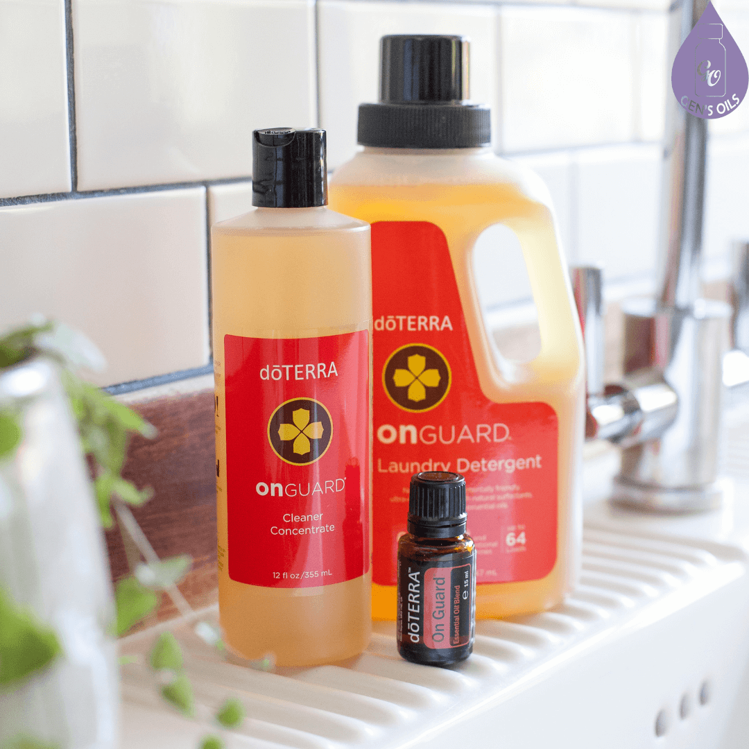 Kitchen sink with On Guard essential oil & cleaning products.