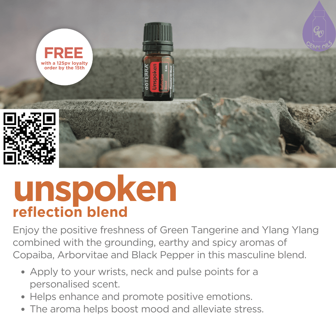 Unspoken Reflection Blend. The QR code opens a link to contact me about how you can earn free oils.