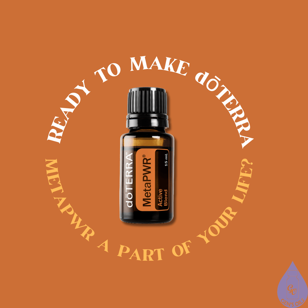 A bottle of Metabolic blend surrounded by the words "Are Your Ready to Make doTERRA MetaPWR a Part of Your Life"