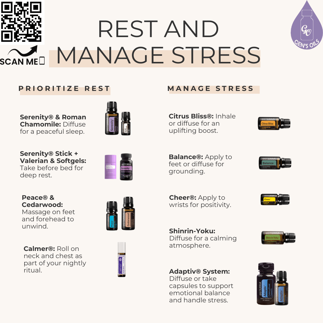 Suggest products to help with rest & managing stress. The QR code opens a link to purchase those products available in NZ.