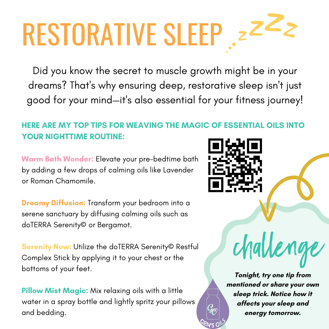 Restorative Sleep. The QR code opens a link to purchase the oils mentioned in this post.