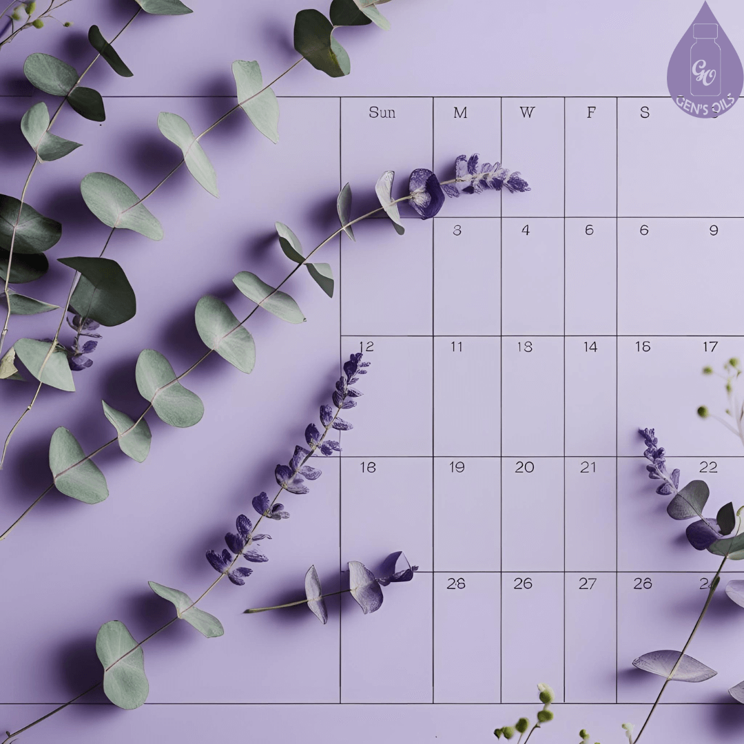 Calendar page with soft lavender and eucalyptus overlay