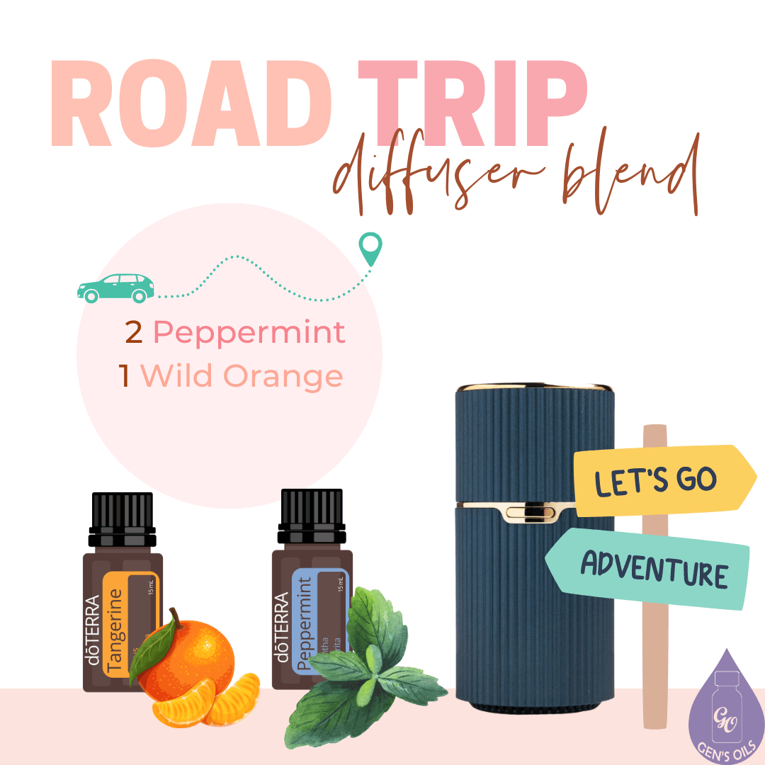 Road Trip diffuser blend. 2 drops Peppermint, 2 drops Wild Orange