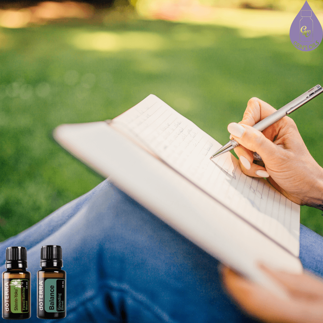 Journaling outside with Shinrin-Yoku & Balance essential oils.