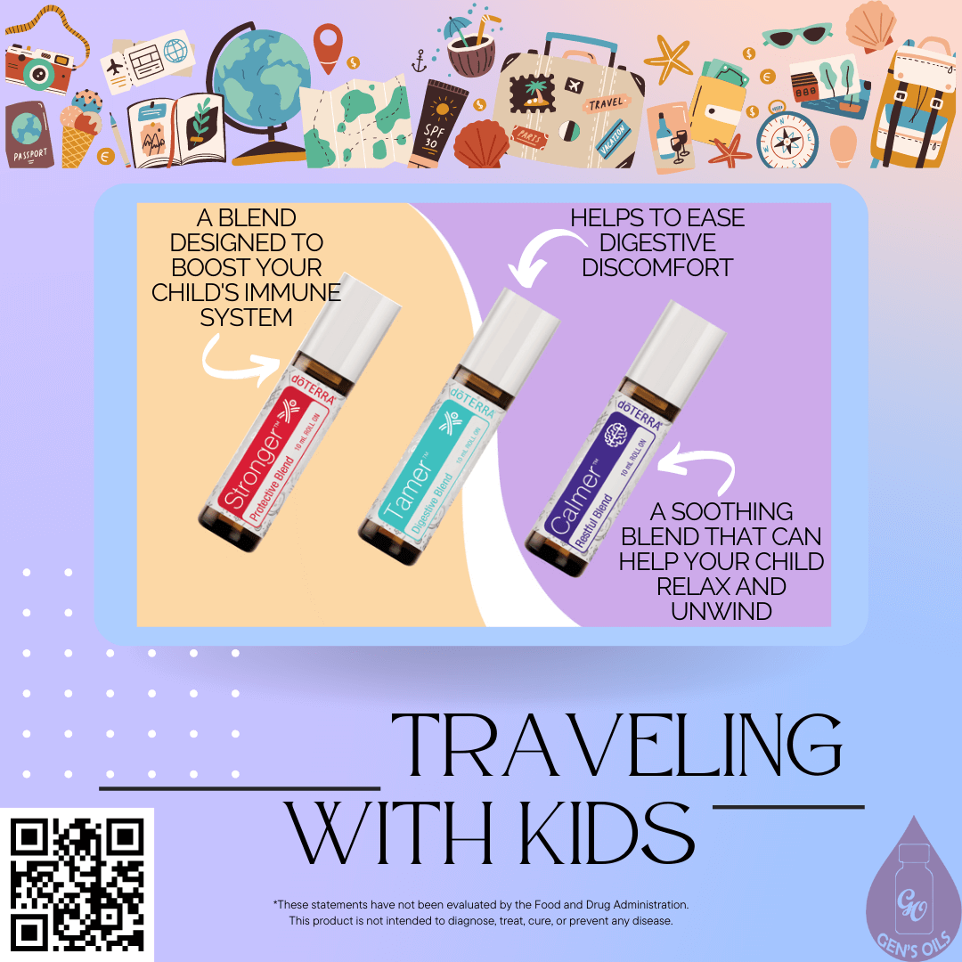 Stronger, Tamer & Calmer essential oils. The QR code opens a link to purchase the complete Kid's Collection