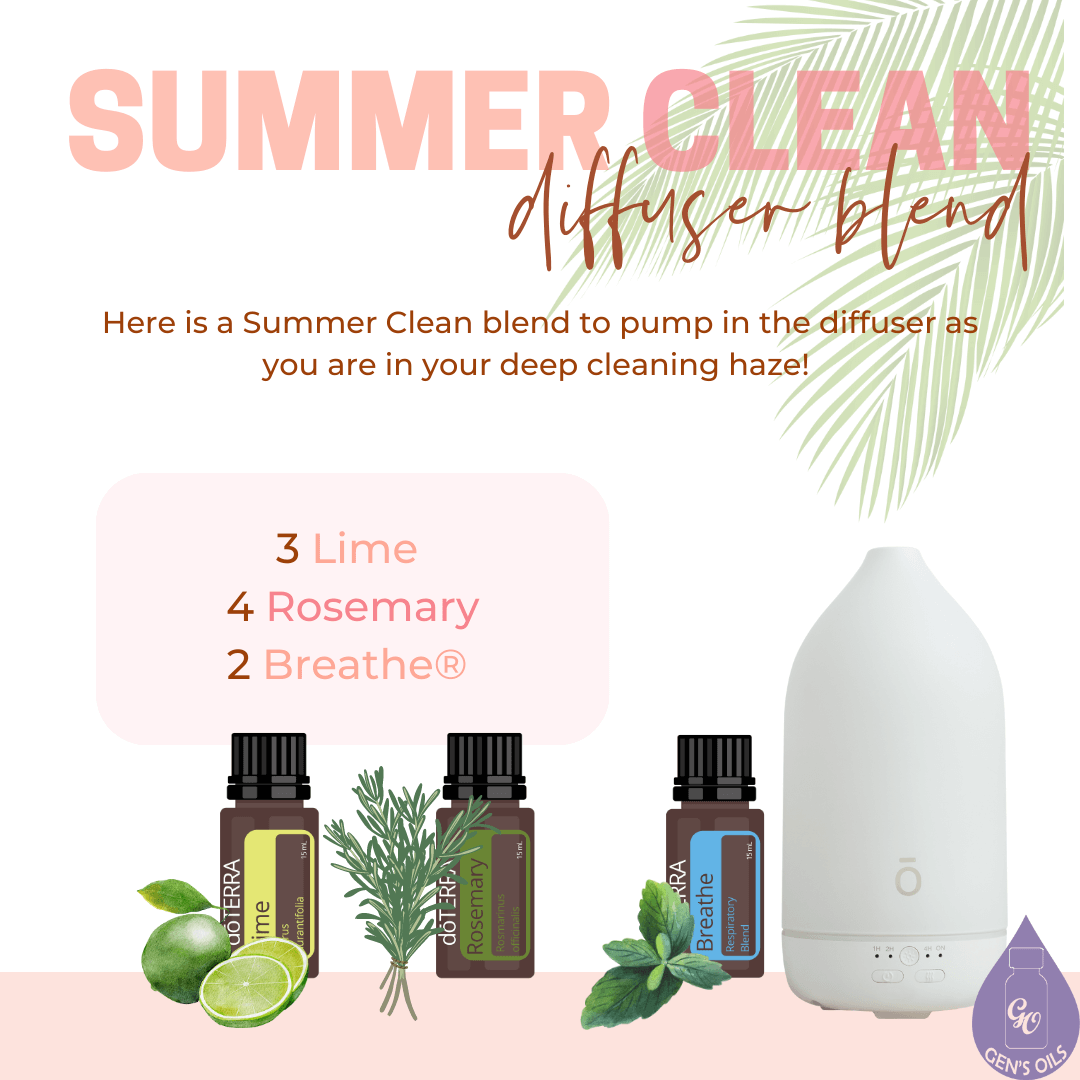 Summer Clean diffuser blend. 3 drops Lime, 4 drops Rosemary, 2 drops Easy Air