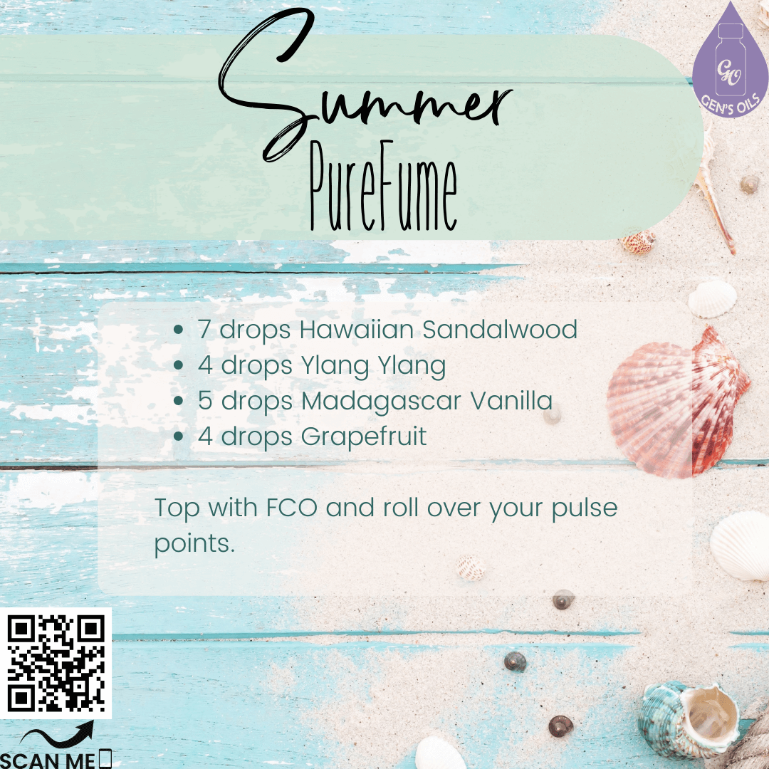 Summer Pure-Fume blend. The QR code opens a link to purchase these oils.