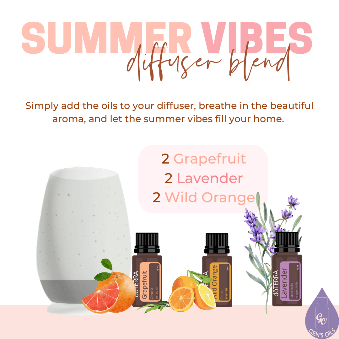 Summer vibes diffuser blend. 2 drops Grapefruit, 2 drops Lavender, 2 drops Wild Orange