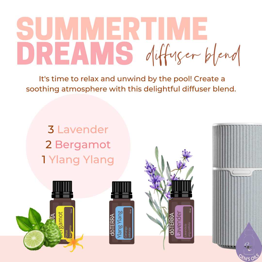 Summertime Dreams diffuser blend. 3 drops Lavender, 2 drops Bergamot, 1 Ylang Ylang