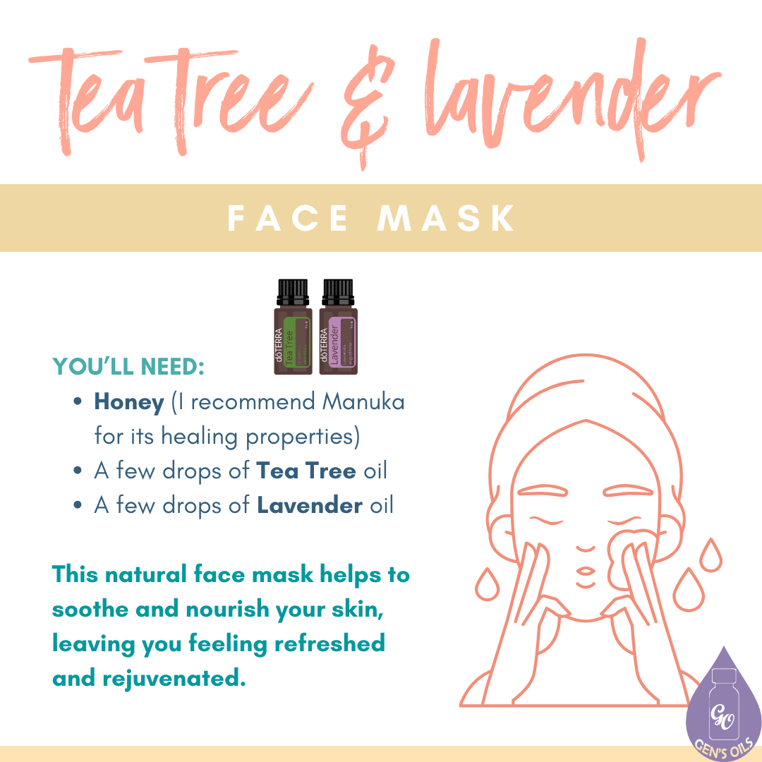 Tea Tree & Lavender Face Mask recipe with bottle of Tea Tree & Lavender Essential oils