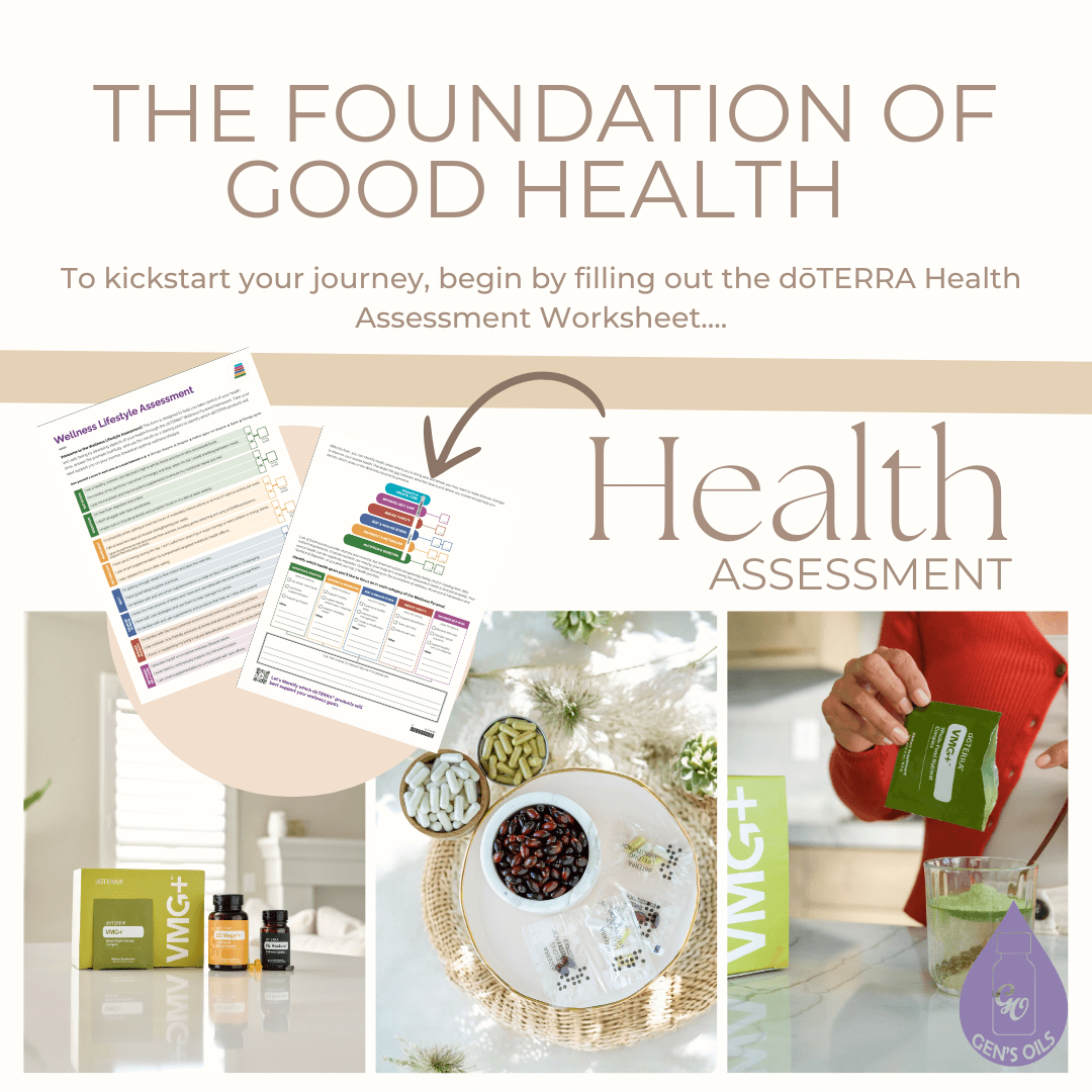 The Foundation of Good Health with images of the Health Assessment & healthy food options.