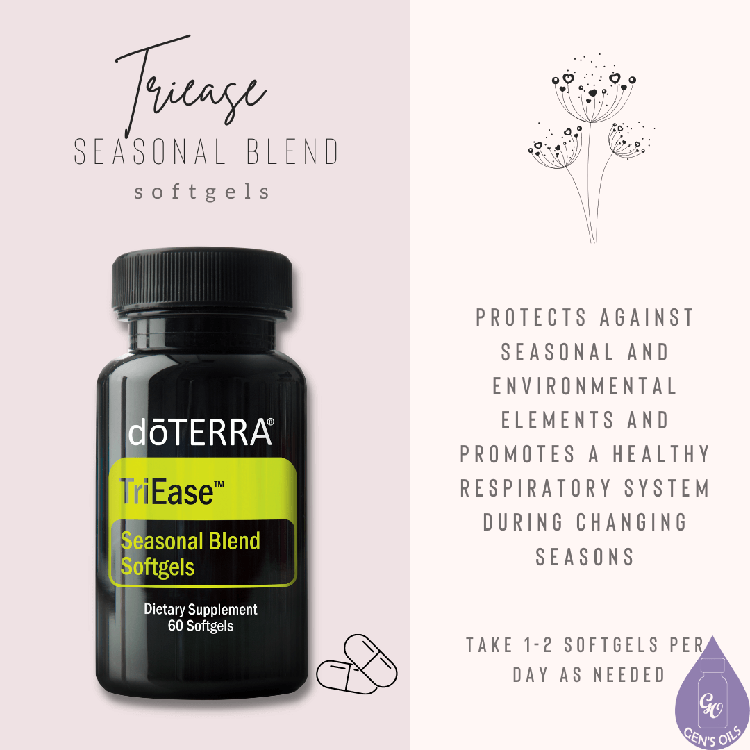 A bottle of TriEase softgels with a list of what they protect against