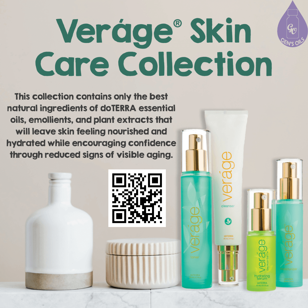 Verage Skincare Collection. The QR code opens a link to purchase this range.