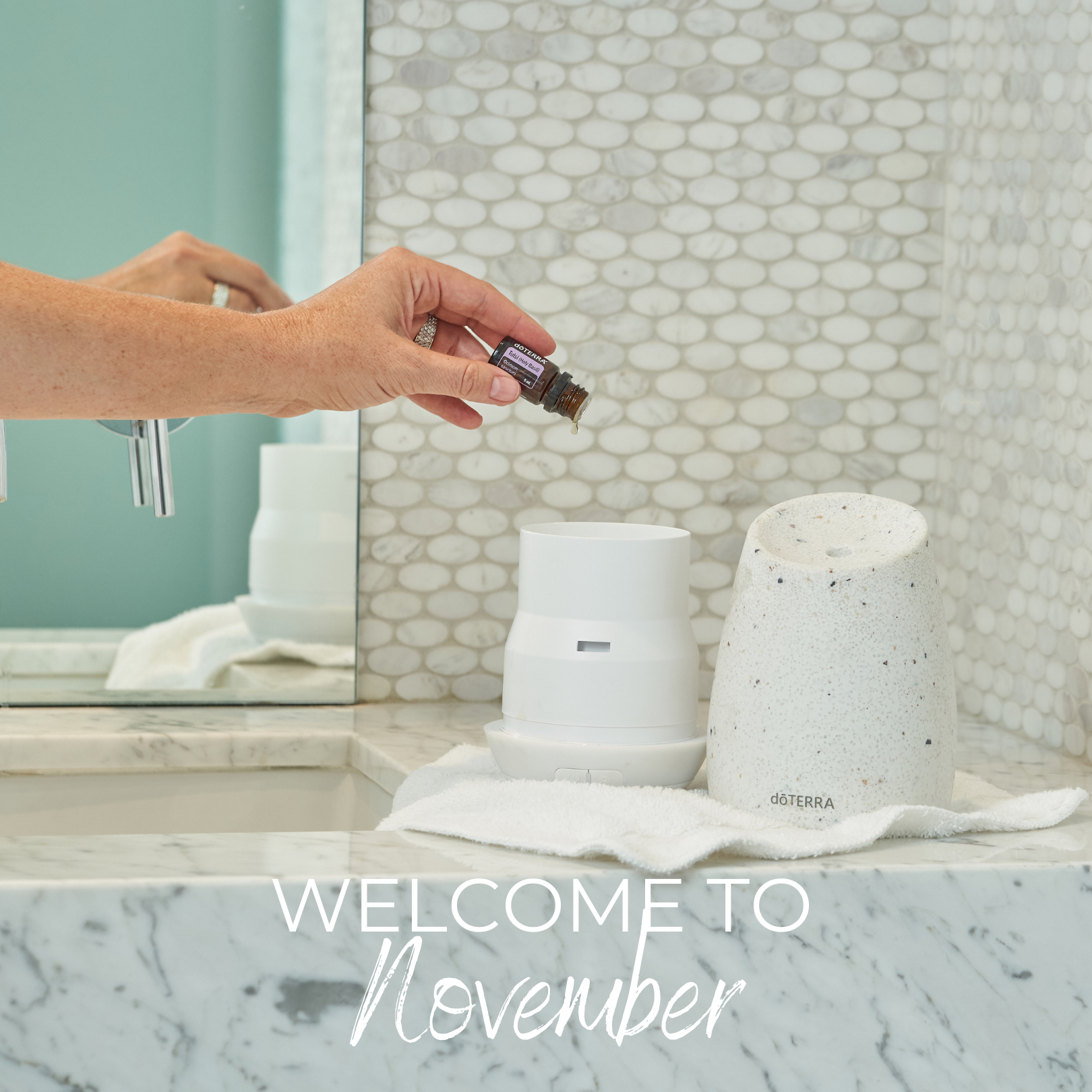 Welcome to November. Pouring a drop of oil into a diffuser