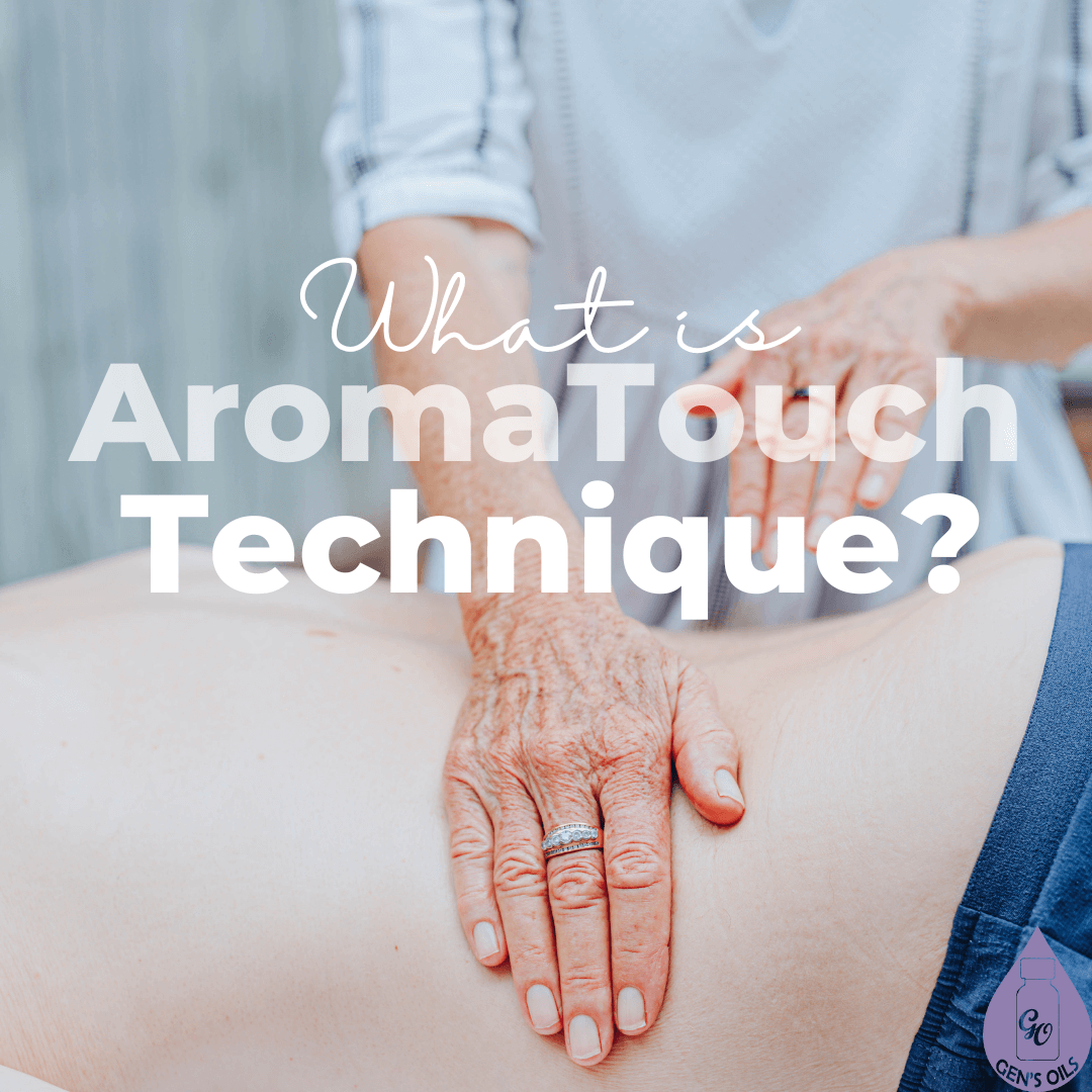 What is AromaTouch Technique. Image behind text of a person demonstrating.