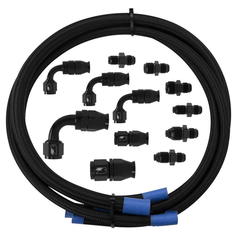 Black Power Steering Hose Kit for Remote Reservoir