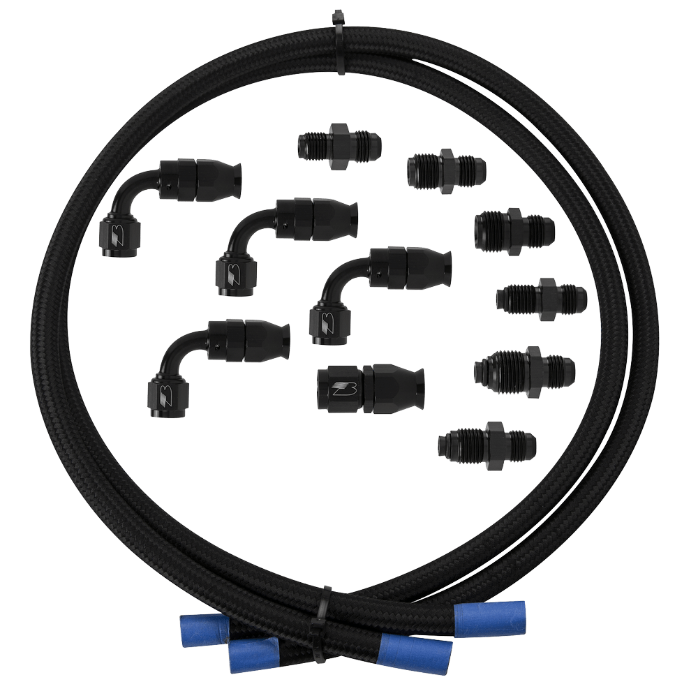 Black Power Steering Hose Kit for Pump Mount Reservoir