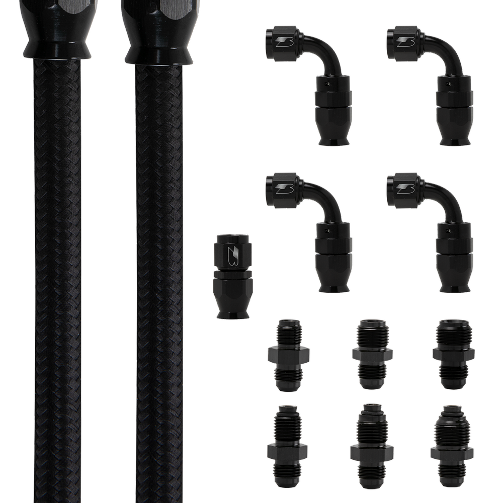 Black Power Steering Hose Kit for Pump Mount Reservoir