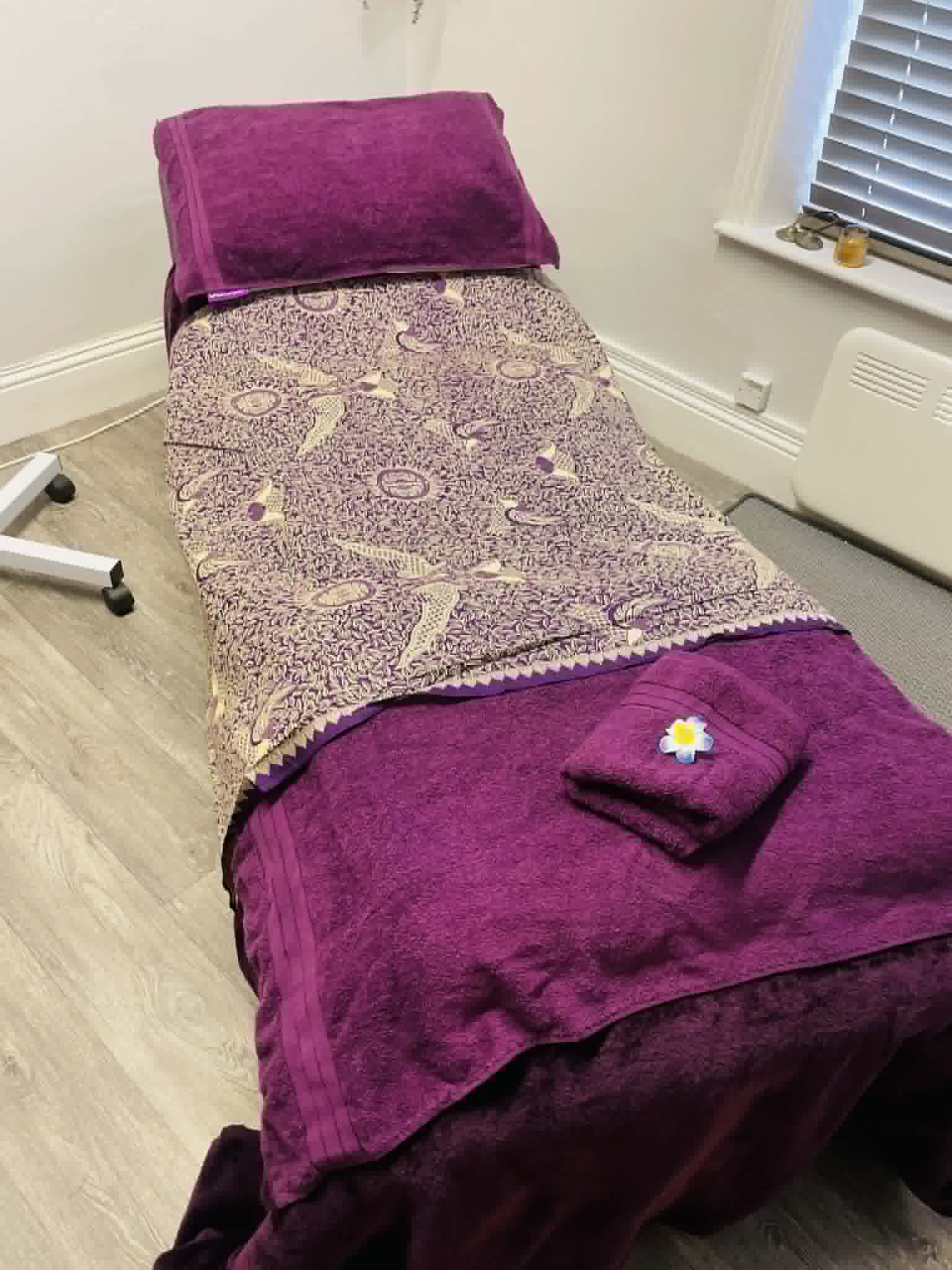 The calm, private treatment room at Deanna Thomas Acupuncture and Wellbeing in Middlesbrough, where Anthony provides Relax and Reset massage and ear acupuncture sessions